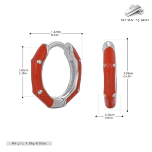 Detailed dimensions of 925 sterling silver hoop earrings with vibrant red drip oil finish