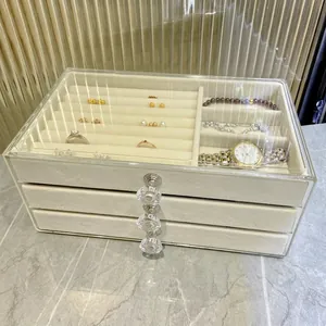 Jewelry Box Organizer Clear Acrylic Layered Drawer With Velvet Lining For Earrings Rings Necklaces Desktop Storage Case