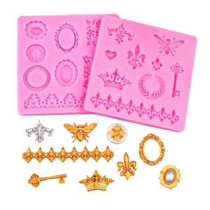 Set de moldes de silicona para fondant con patrones de abeja, corona, llave y corazones