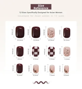 Detailed size chart for vintage red checkerboard press-on nails in twelve precise dimensions