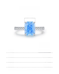 Detail view of 925 sterling silver ring with 7x9mm emerald cut blue cubic zirconia