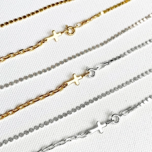 Minimalist 925 sterling silver cross necklaces in gold and silver with various chains