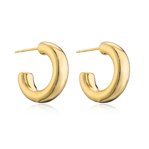 Minimalist 14K gold plated chunky C-shaped hoop earrings with polished metal finish