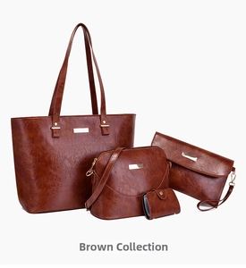 Elegante set di 4 borse da donna in pelle PU con shopper e borsa a tracolla di colore marrone.