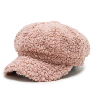 Casquette gavroche rose en polaire sherpa avec texture laine d'agneau chaude et structurée
