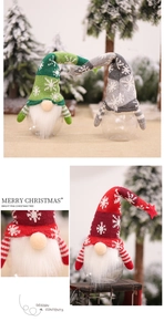 Christmas gnome candy jars in red, green and grey with knit hats and clear plastic bases