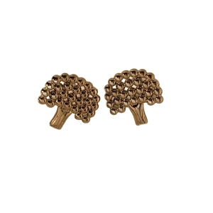 Fashionable broccoli-shaped gold earrings with textured metal ball clusters in a vintage style