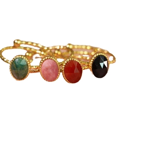 French vintage stainless steel gold rings set with colorful faceted natural stones
