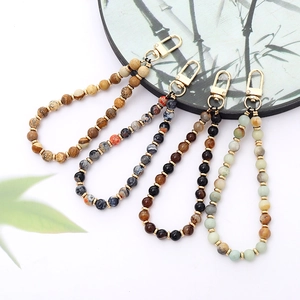 Natural Stone Beaded Phone Charm Agate Tiger Eye Keychain Handcrafted Camera Lanyard Vintage Style Accessory