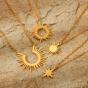 Octagram Star Sunflower Pendant Necklace Stainless Steel 18K Gold Plated Minimalist Clavicle Chain Jewelry For Women