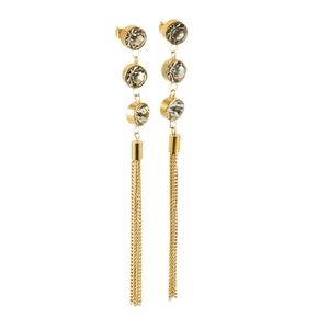 Boucles d'oreilles pendantes dorées avec glands longs et zircons cubiques de style chic