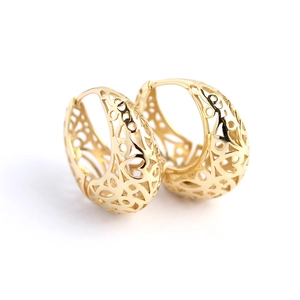 Polished gold S925 sterling silver hoop earrings with intricate hollow patterns