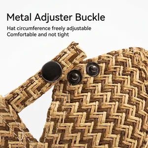 Men's breathable straw flat cap with adjustable metal buckle detail for sun protection