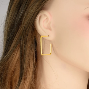 Minimalist gold rectangular geometric hoop earrings in polished 304 stainless steel