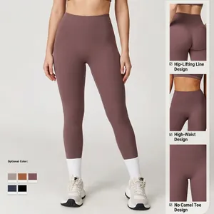 High-Waist-Yogahose mit Po-Lifting-Nähten und nahtlosem Frontdesign in Violett