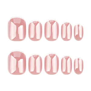 Classic french tip press on nails in soft pink and white, short round shape 10pcs set