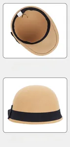 Detail view of wool felt hat interior showing the size 57 label and black sweatband