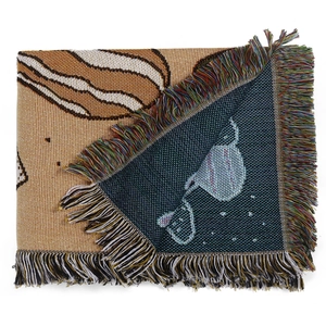 Detail showing the woven texture and colorful fringe of this bohemian camping blanket
