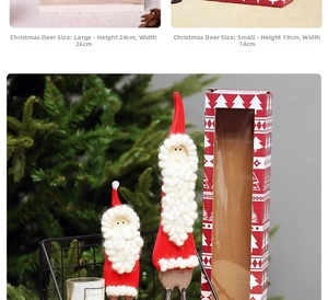 Detailed Santa Claus ornaments with plush beard and dimensions for holiday decor