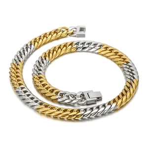 Zweifarbige kubanische Gliederkette aus Edelstahl in Gold und Silber mit Steckverschluss