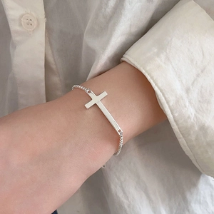 925 Sterling Silver Cross Bracelet Minimalist Geometric Box Chain Adjustable Trendy Jewelry For Women