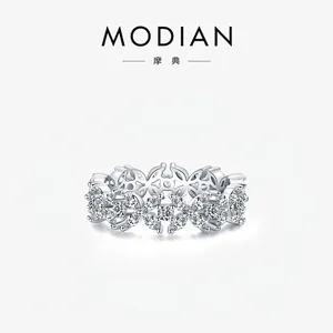 Floral Leaf Clover Ring 925 Sterling Silver Sparkly Zirconia Pavé Setting Elegant Fashion Jewelry For Women