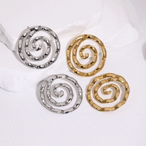 Boucles D'oreilles Puces Spirales Acier Inoxydable Plaqué Or 18K Texture Martelée Minimaliste Bijoux Mode Pour Femmes