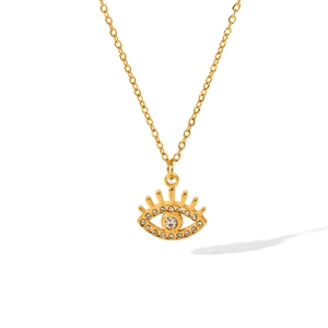 18K gold plated stainless steel necklace featuring a crystal paved evil eye pendant