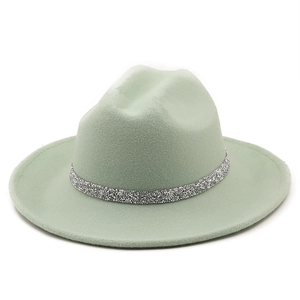 Mint green wool fedora hat with a silver glitter band for women in western jazz style