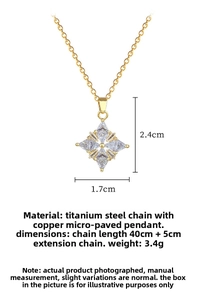 Detail view of lucky clover pendant with dimensions and stainless steel chain length