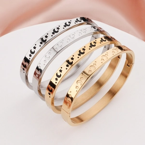 Stainless steel moon and star bangle set in gold and silver finish with hinge clasp