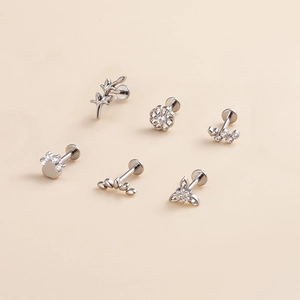 G23 titanium labret studs with leaves and flower zirconia designs for cartilage piercing