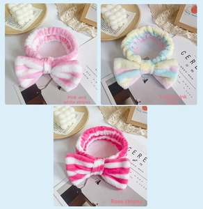 Detailed texture of flannel bow headbands in pink stripe and colorful patterns