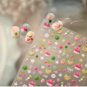 Détails de stickers nail art cartoon avec motifs champignons, pommes et cerises