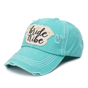 Vintage light teal washed cotton baseball cap with bride tribe embroidery and arrow heart