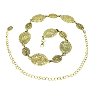 Chaîne de taille vintage style bohème avec médaillons sculptés en or antique pour femme