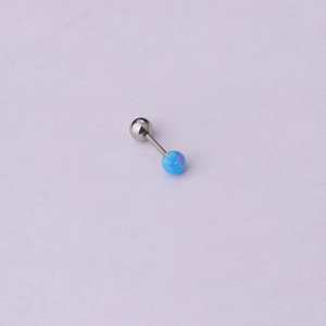 Surgical stainless steel stud earring with blue opal stone and silver metal ball end