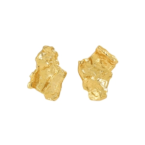 Minimalist S925 sterling silver gold earrings with irregular rock texture on white background