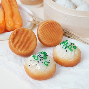 Realistic PVC steamed bun food model keychain with green onions and sesame seeds