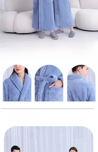 Détails du peignoir épais bleu vert mer avec col et poches pour hommes et femmes