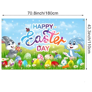 Detail of 70.8x43.3 inch Happy Easter backdrop banner with bunnies and eggs