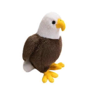 Realistic bald eagle plush toy with white head and brown feathers in a 45-degree side view