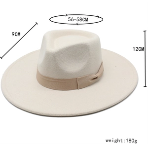 Detailed view of the 9cm brim wool fedora hat with dimensions and khaki ribbon band
