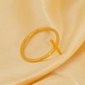 Minimalist Cross Over Ring Stainless Steel 18K Gold Plated Geometric Plain Band Fashion Jewelry For Women Tarnish Free
