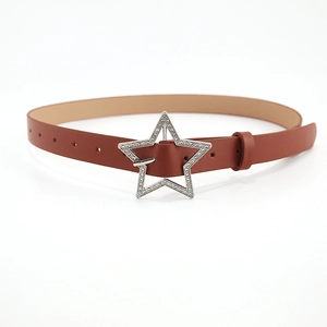 Brown leather belt featuring a sparkling rhinestone star buckle and adjustable holes