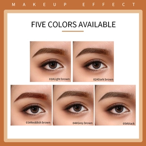 Waterproof microblade eyebrow pencil showing five available colors on model eyebrows