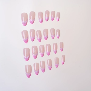 Ocean-inspired long almond press-on nails with pink 3D mermaid tail relief design