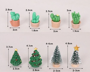 Detailed size chart for mini resin cactus and Christmas tree tabletop ornaments