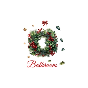 Weihnachtskranz Wandsticker mit Stechpalme, Glocken und Bathroom-Schriftzug für Deko