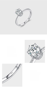 Macro detail of S925 sterling silver stamp and sparkling crown prong-set zircon ring